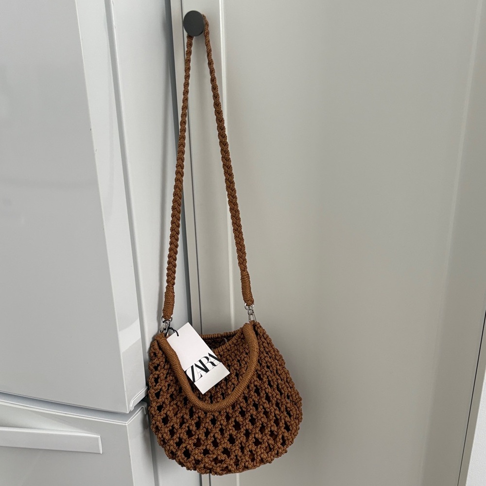 Zara Tan Crochet Shoulder Bag